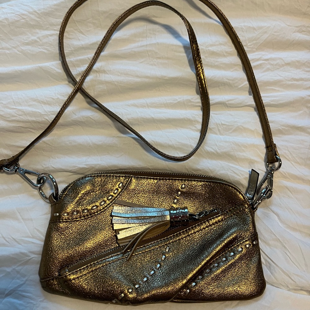 B.makowsky  Gold Crossbody Bag with Tassel